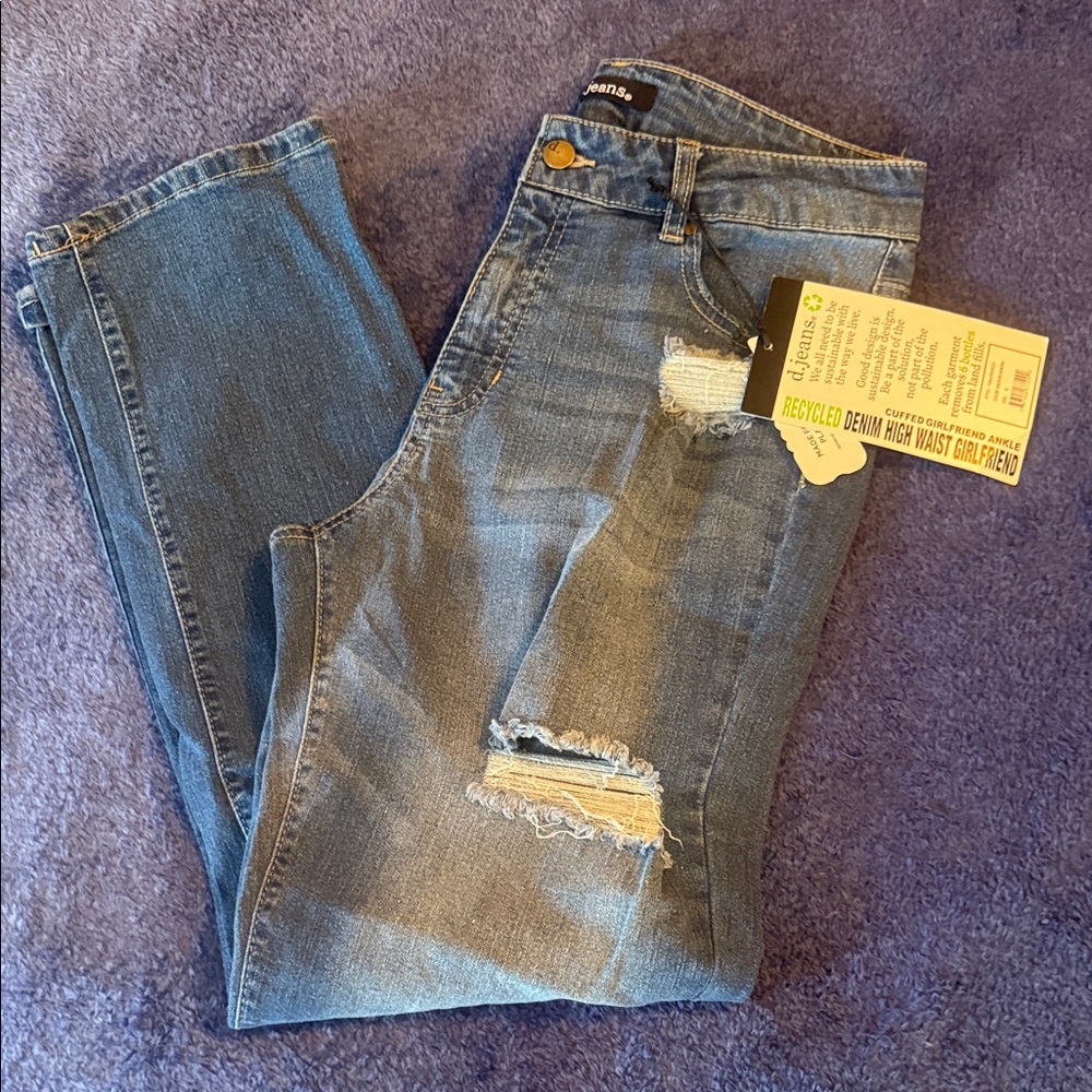 Recycled Denim High-Waist Girlfriend Jeans - Medium Blue